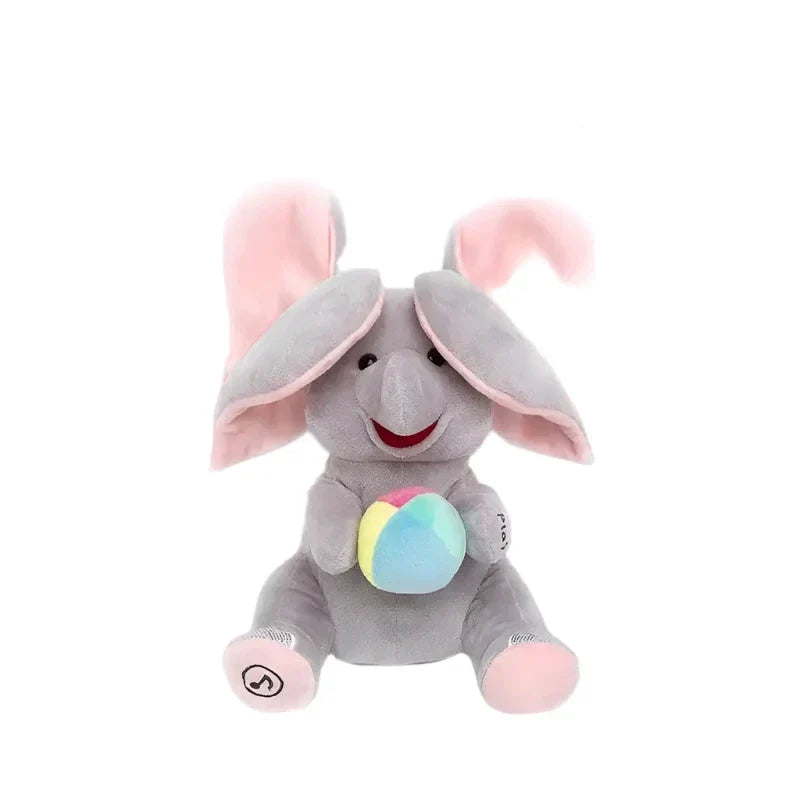 Gray WEIQUEEN musical peekaboo elephant with pink ears and multicolor ball