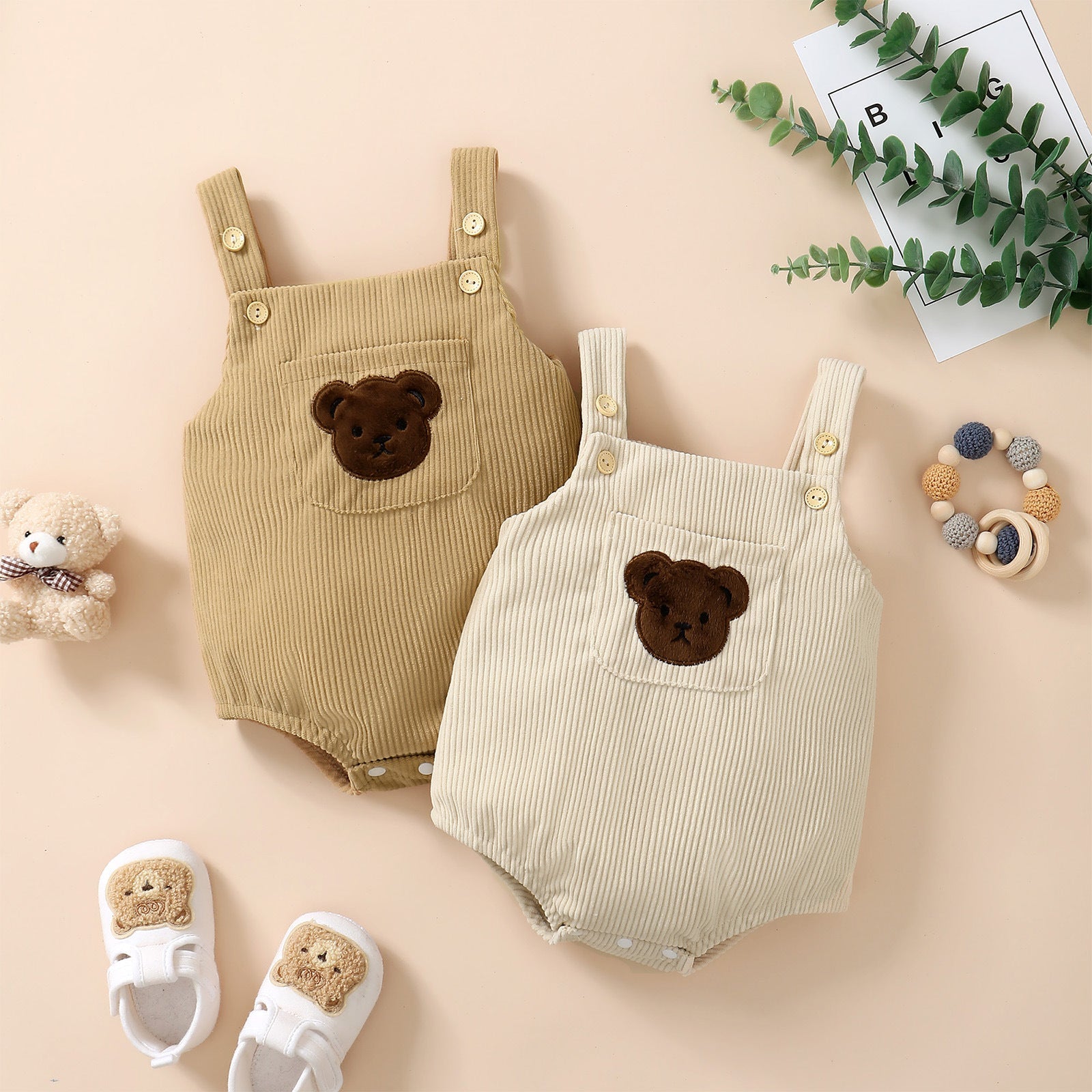 Bear Pocket Ribbed Romper
