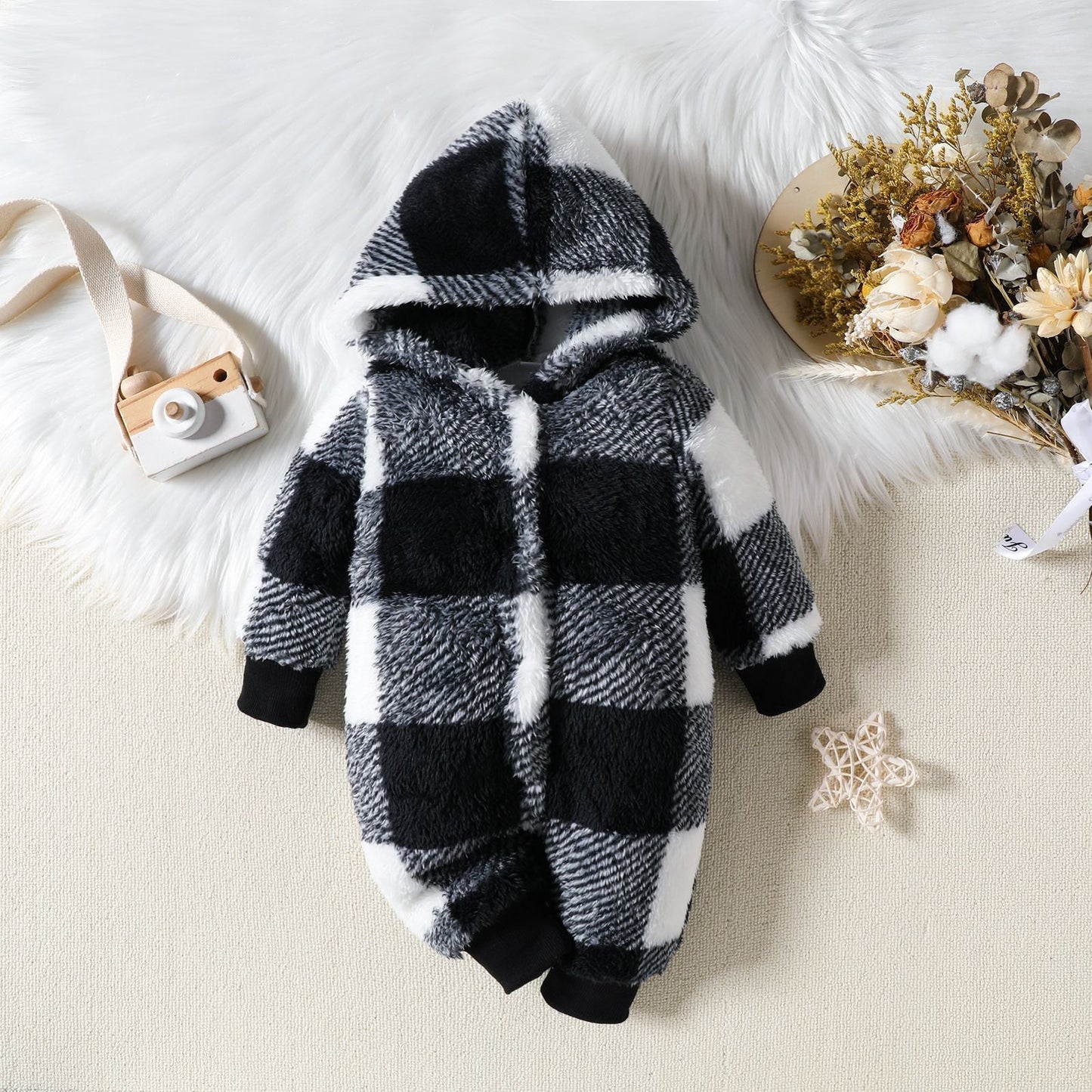 SnuggleCharm™ Premium Plaid Fleece Romper