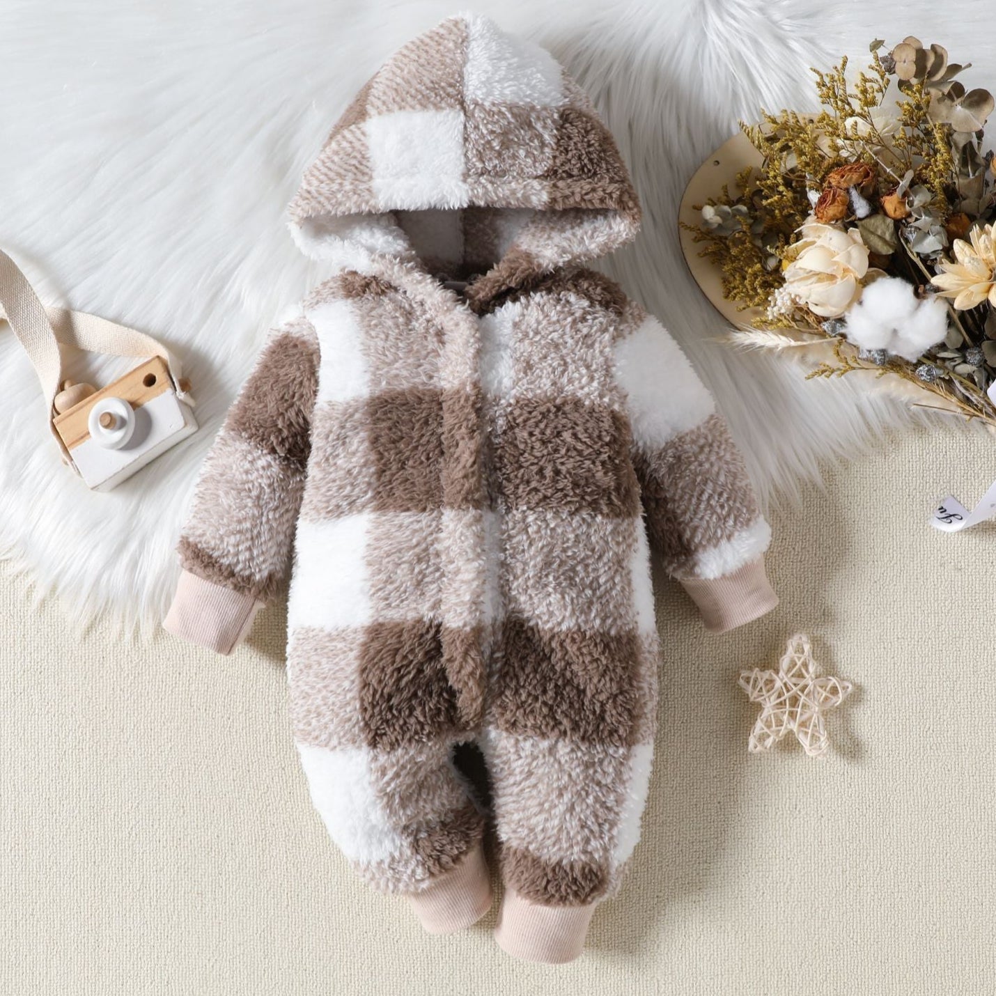 SnuggleCharm™ Premium Plaid Fleece Romper