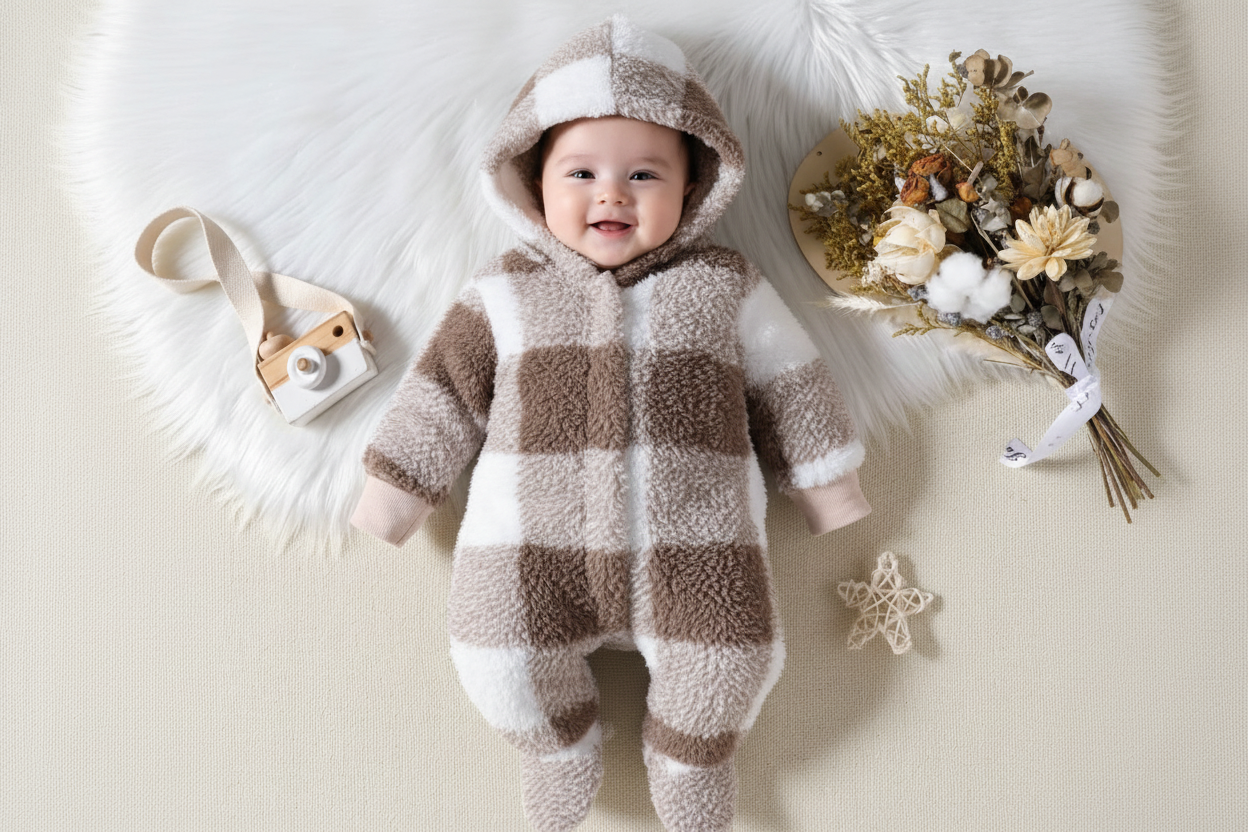 SnuggleCharm™ Premium Plaid Fleece Romper
