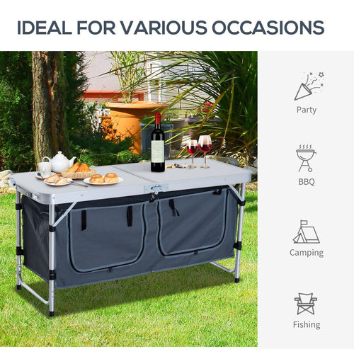 47" Portable Camping Table Aluminum Picnic Folding Camping Table with Carrying Handle and Storage Organizer