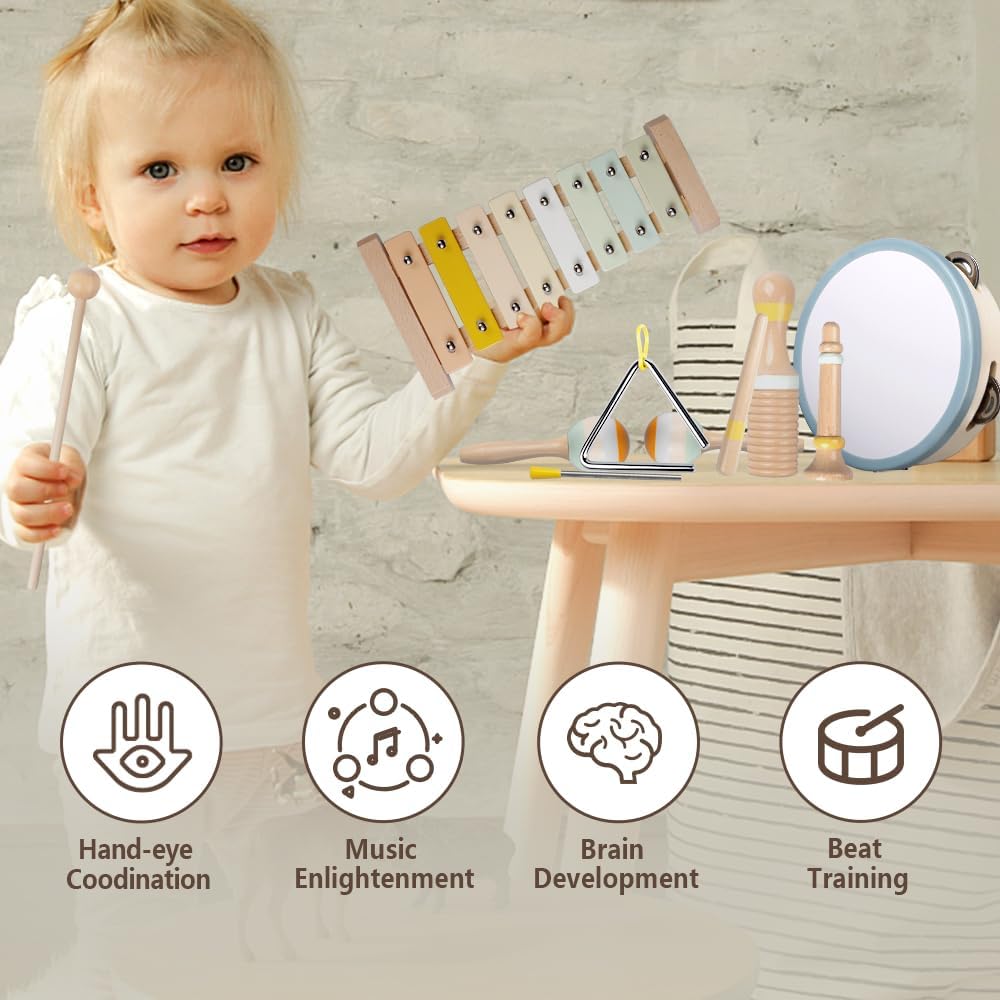 Baby Musical Instruments-Montessori Wooden Toys for Toddlers 1-3