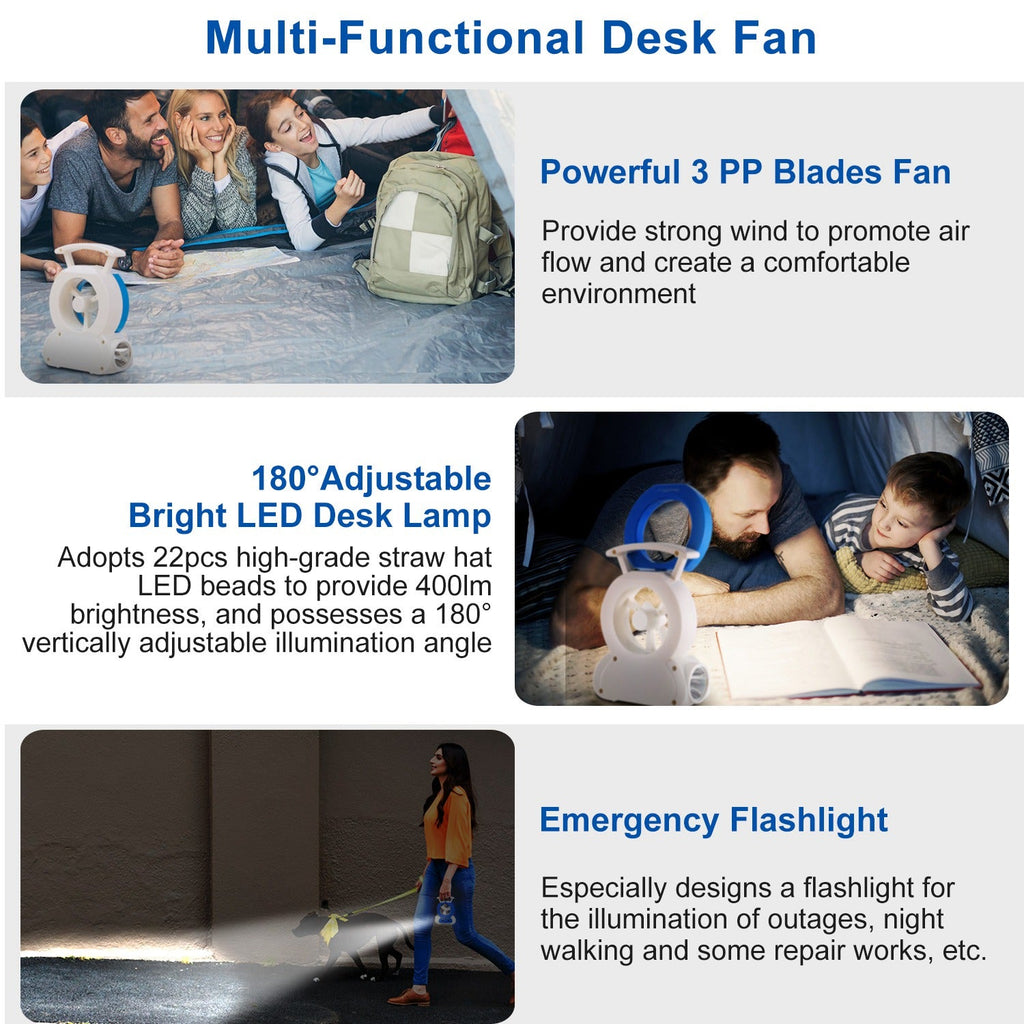Desk Cooling Fan With 180Degree Adjustable LED Lamp Baby Stroller Fan Emergency Flashlight Torch For Household Camping Traveling