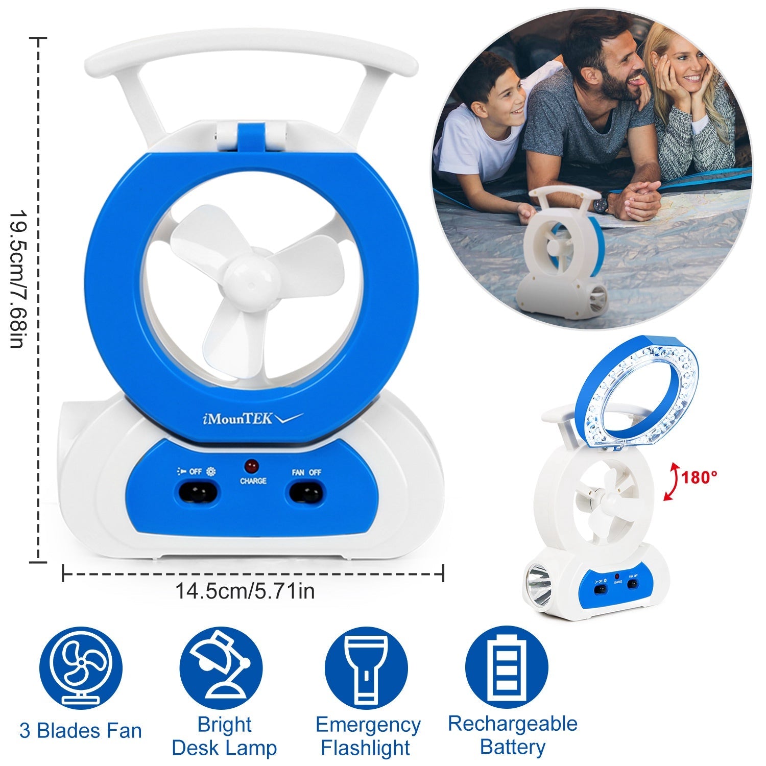 Desk Cooling Fan With 180Degree Adjustable LED Lamp Baby Stroller Fan Emergency Flashlight Torch For Household Camping Traveling