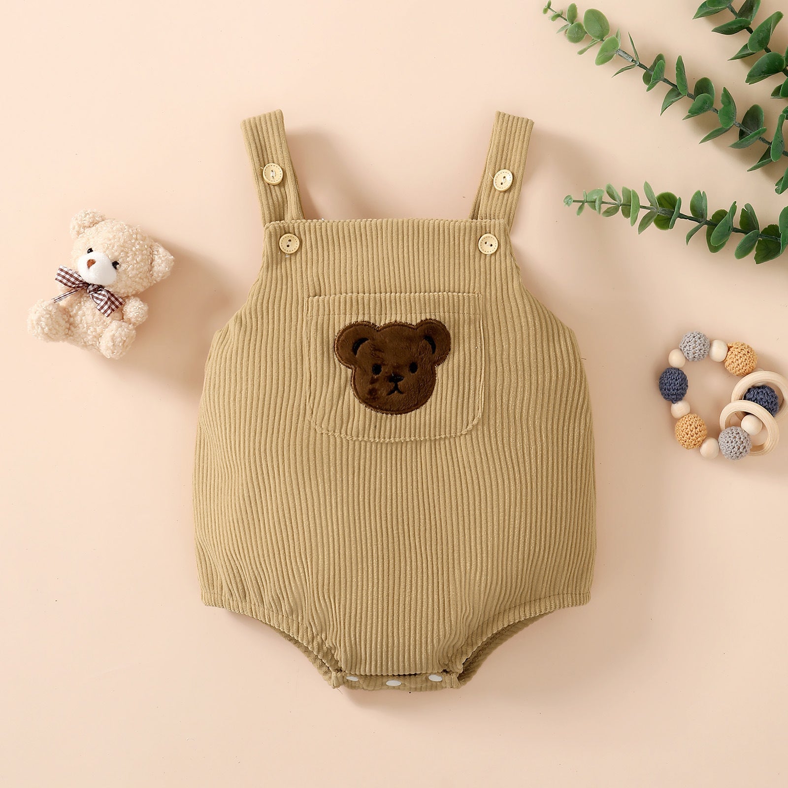 Bear Pocket Ribbed Romper