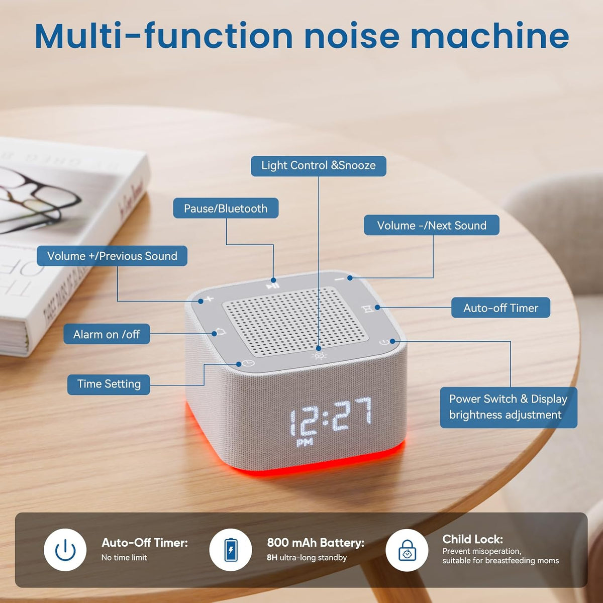 Control White Noise Machine Dimmable Clock product detail