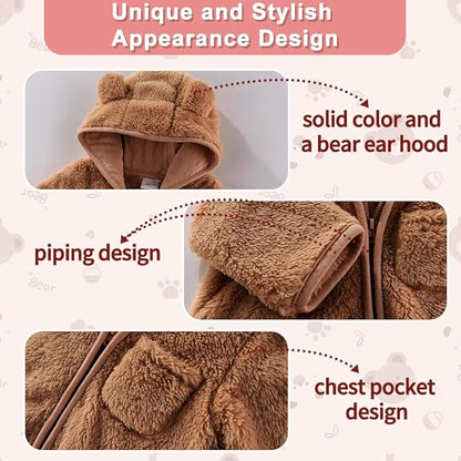 Newborn Baby Bear Outfit With Fold-Over Mittens and Footies