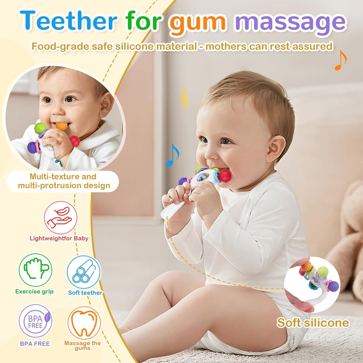 Baby Rattle Teething Ring Bpa Free - Blue product view