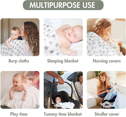 Baby Blankets Cloths Double Absorbent Infant Swaddling Wrap - 6 Pack (Star)