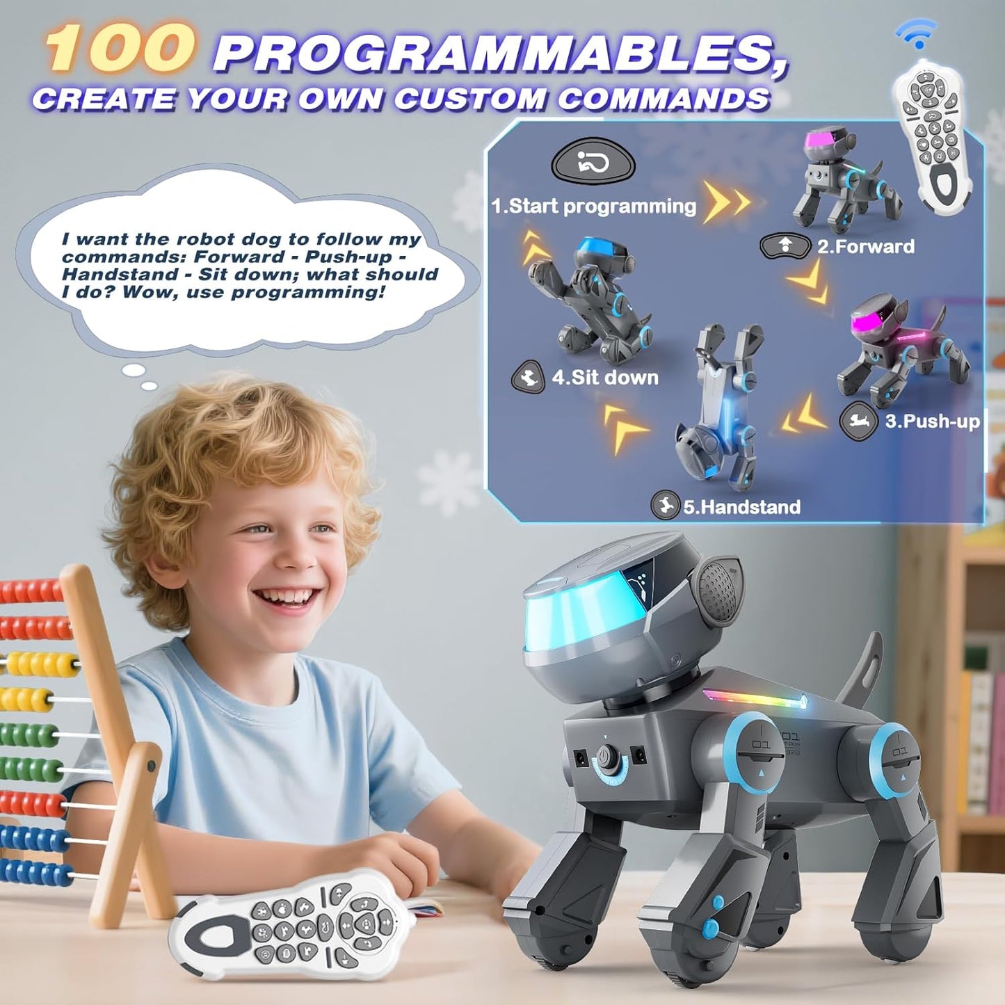 Smart Programmable Robot Dog with Bluetooth Control & LED Eyes