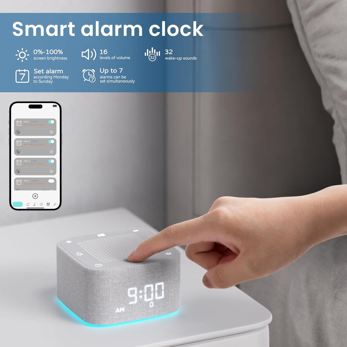 Control White Noise Machine Dimmable Clock product detail