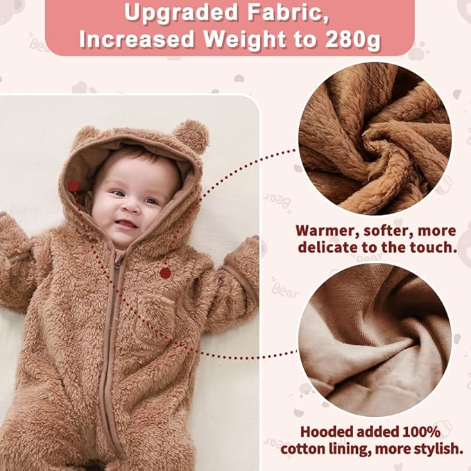 Newborn Baby Bear Outfit With Fold-Over Mittens and Footies