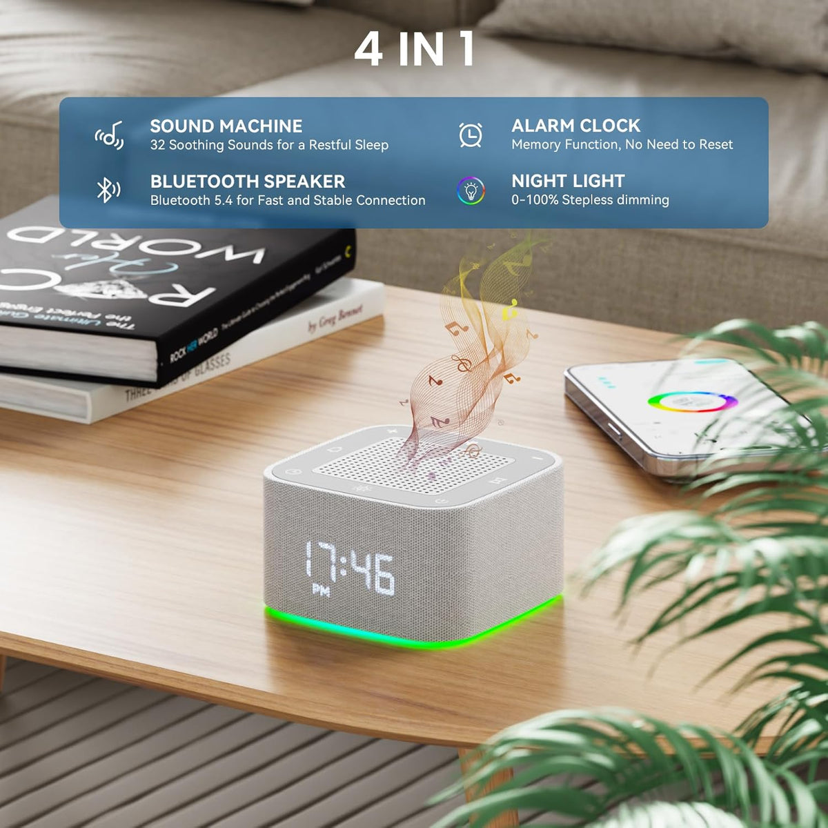 Control White Noise Machine Dimmable Clock product detail