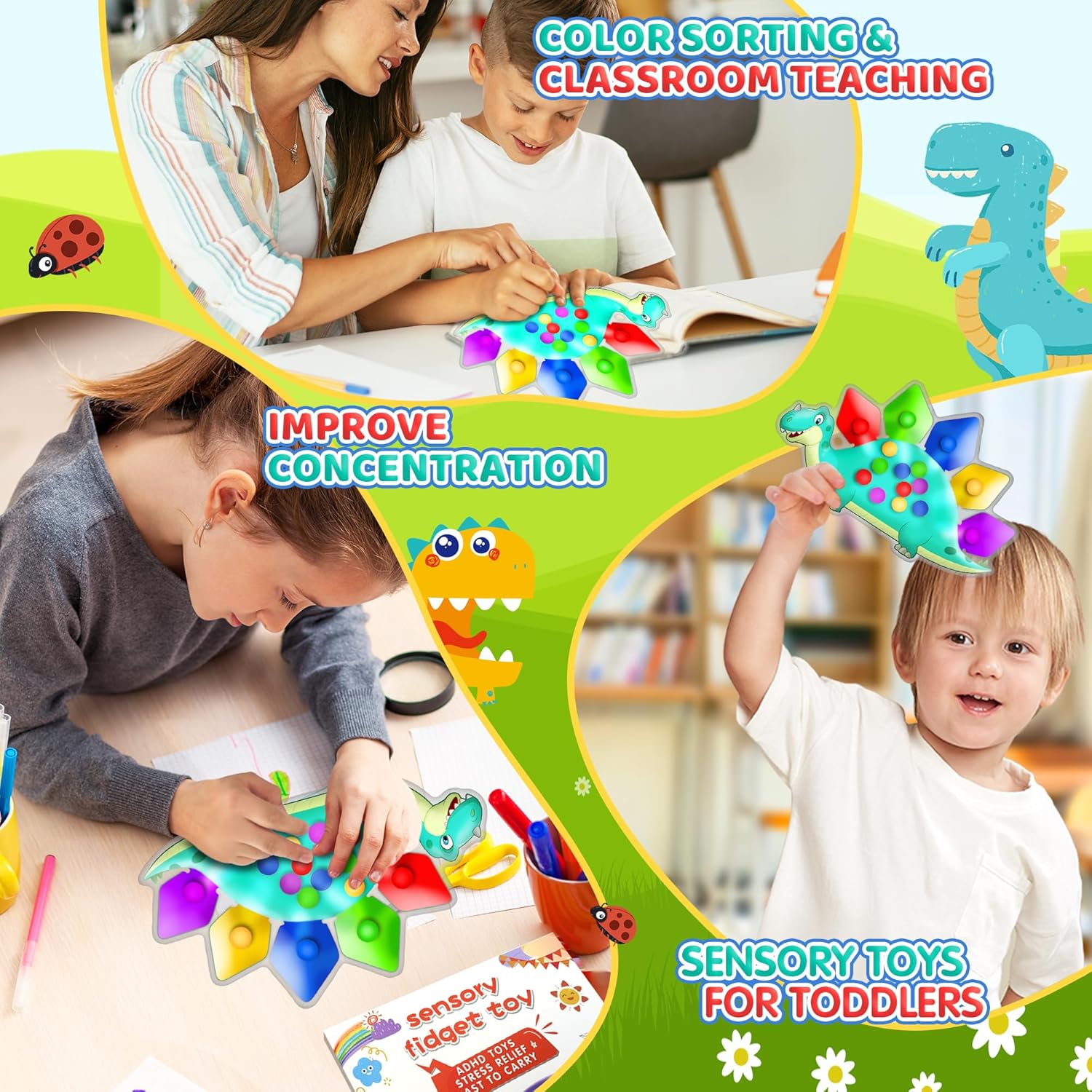 2PC Dinosaur Color Sorting Sensory Toys