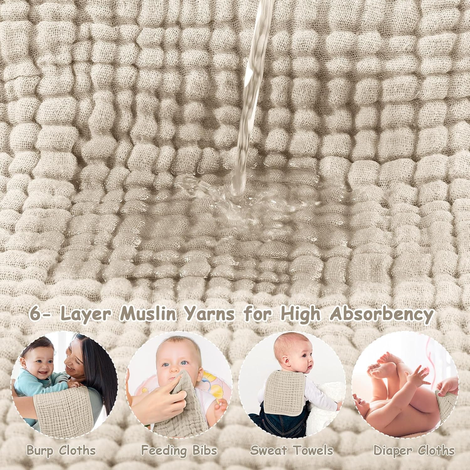 100% Cotton Baby Burping Cloth-6 Pack