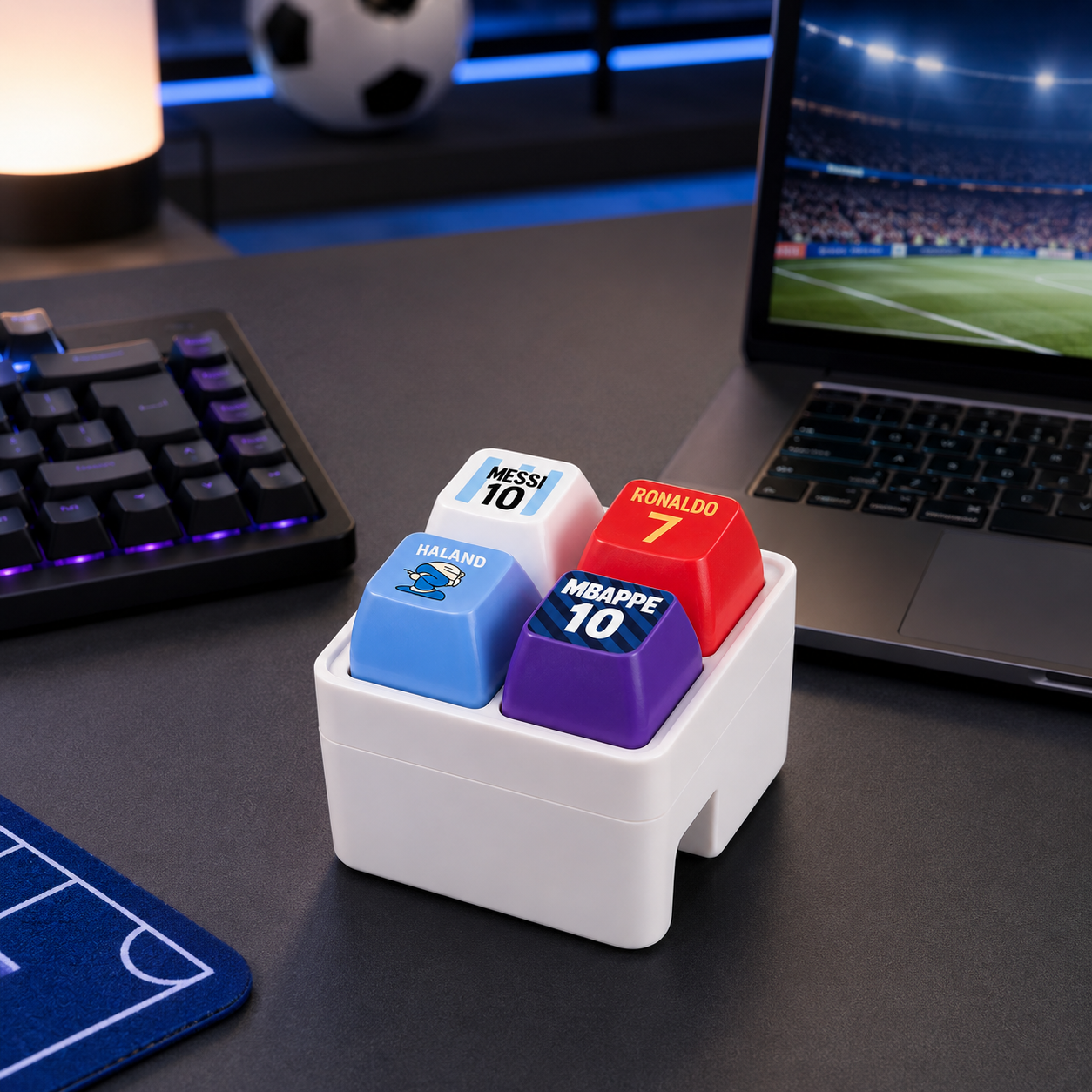 Football Star Sound & Light Button Toy – Ronaldo, Messi, Mbappé & Haaland Fan Desk Game and Soccer Gift
