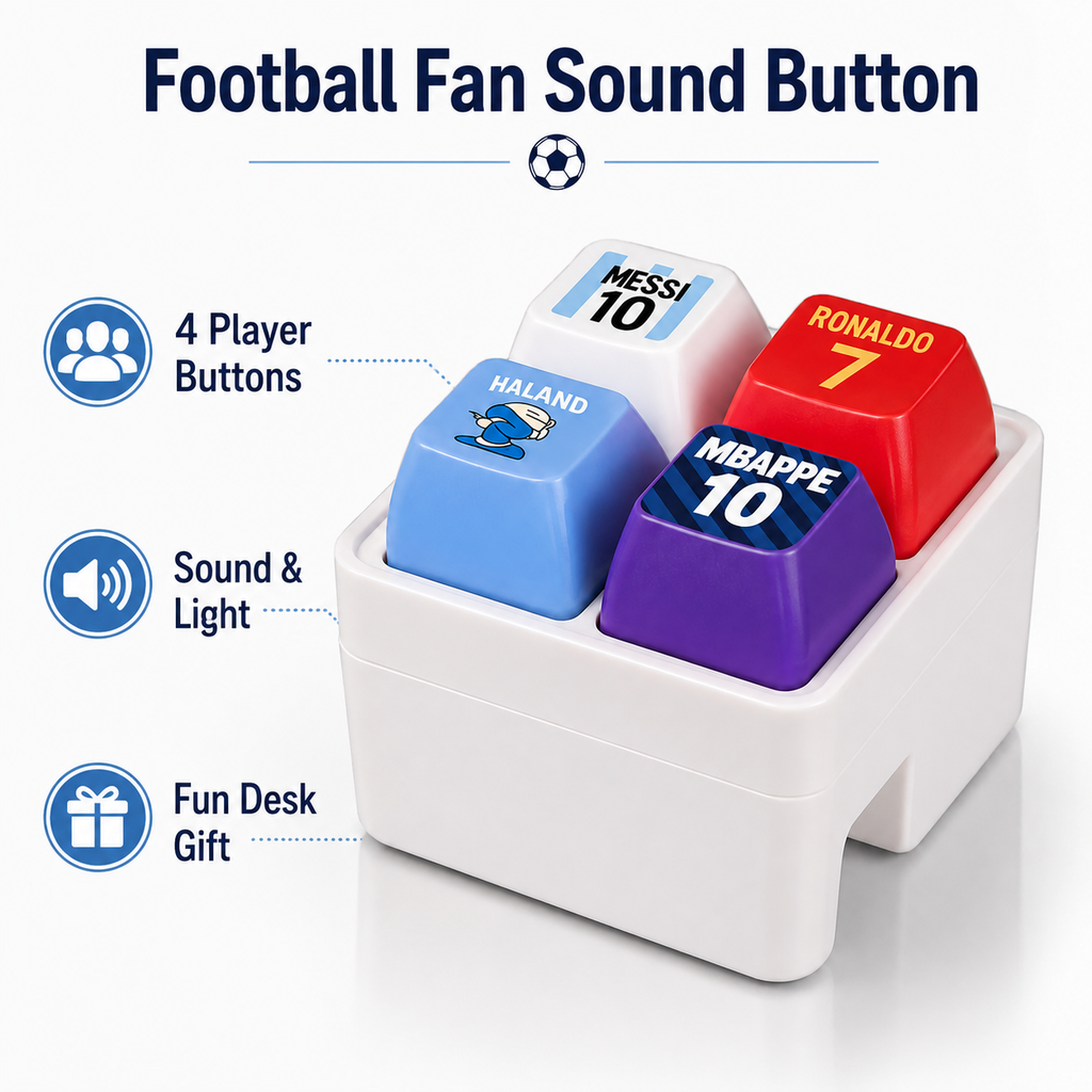 Football Star Sound & Light Button Toy – Ronaldo, Messi, Mbappé & Haaland Fan Desk Game and Soccer Gift