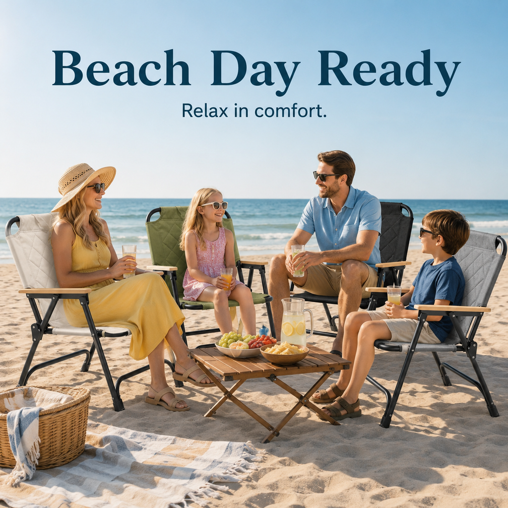 Heavy-Duty Foldable Camping Chair with Wooden Armrests, Reinforced Steel Frame, 600D Oxford Fabric and Carry Handle for Beach, Fishing, Picnic and Outdoor Travel