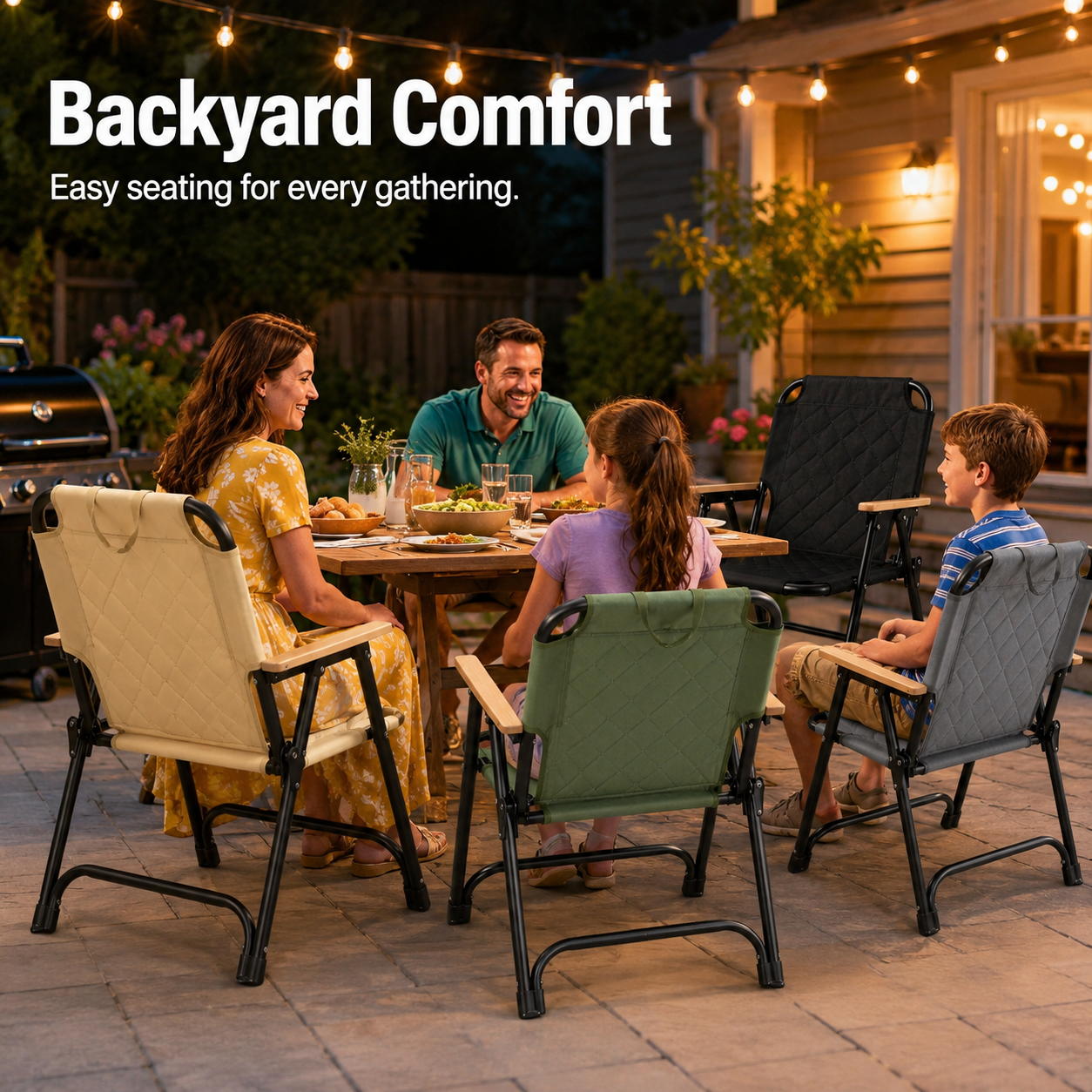 Heavy-Duty Foldable Camping Chair with Wooden Armrests, Reinforced Steel Frame, 600D Oxford Fabric and Carry Handle for Beach, Fishing, Picnic and Outdoor Travel
