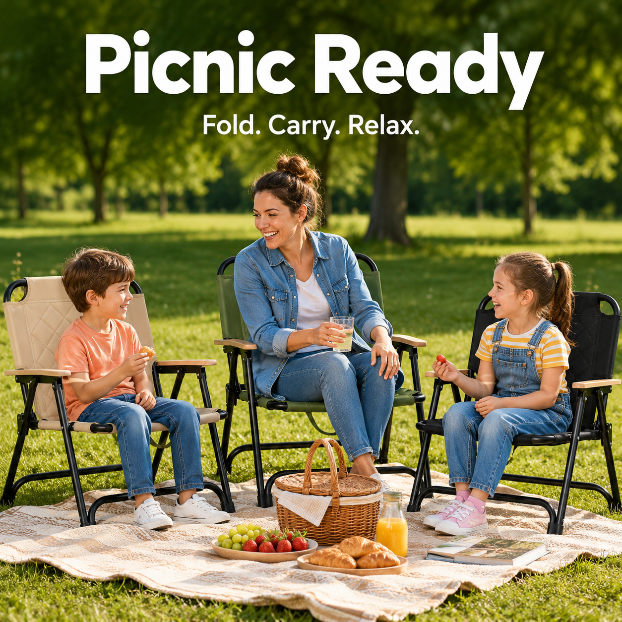 Heavy-Duty Foldable Camping Chair with Wooden Armrests, Reinforced Steel Frame, 600D Oxford Fabric and Carry Handle for Beach, Fishing, Picnic and Outdoor Travel