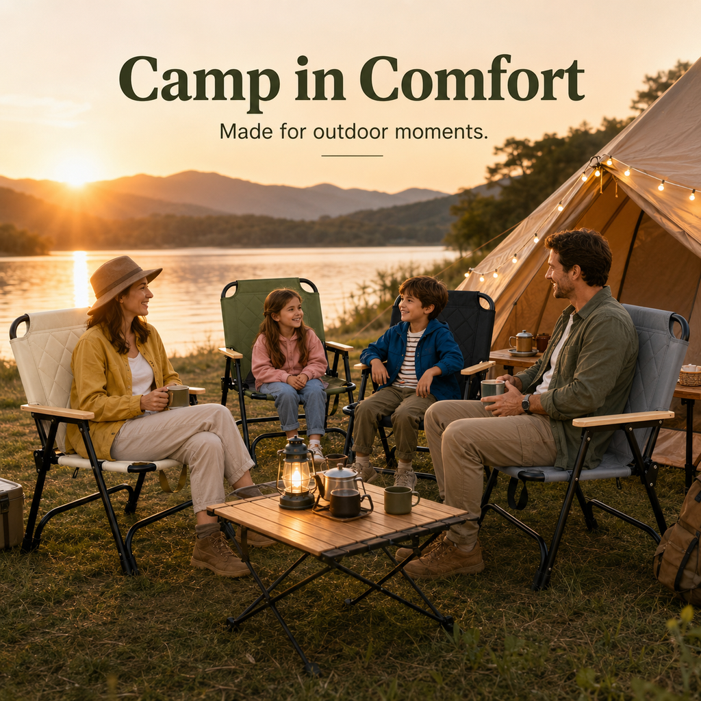 Heavy-Duty Foldable Camping Chair with Wooden Armrests, Reinforced Steel Frame, 600D Oxford Fabric and Carry Handle for Beach, Fishing, Picnic and Outdoor Travel