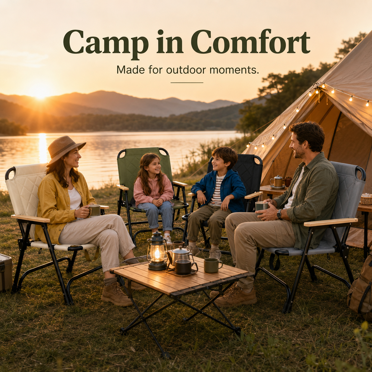 Heavy-Duty Foldable Camping Chair with Wooden Armrests, Reinforced Steel Frame, 600D Oxford Fabric and Carry Handle for Beach, Fishing, Picnic and Outdoor Travel