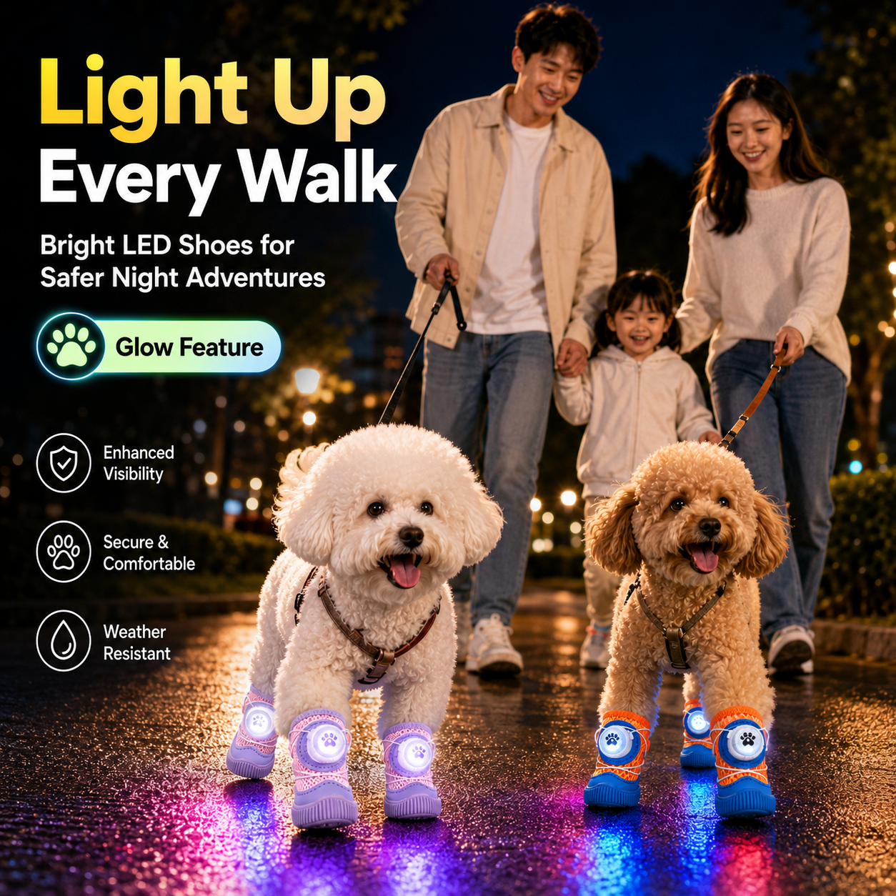 Light-Up Dog Shoes for Small Dogs – Breathable LED Pet Boots