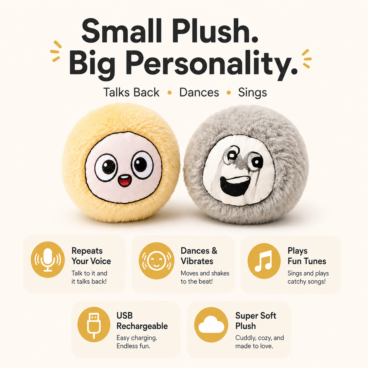 Talking Dancing Mood Plush Toy, Voice Repeating Interactive Plush Buddy, Vibrating Singing Plush Ball, Funny Soft Gift Toy for Kids, Family, Desk & Bedroom