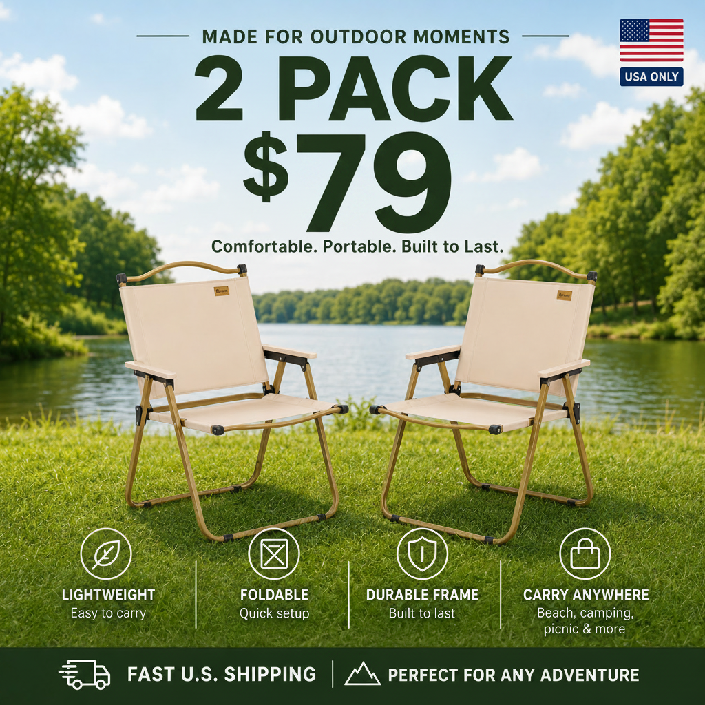 2 Pack Folding Camping Chair, Lightweight & Portable Beach Chairs Armchairs, Perfect for Festivals, Fishing, Picnic and Hiking, Black
