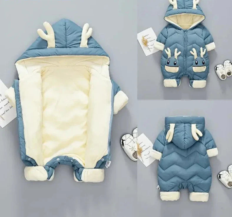 Baby Warm Winter Snowsuit Hood - Blue 6-9mos product view