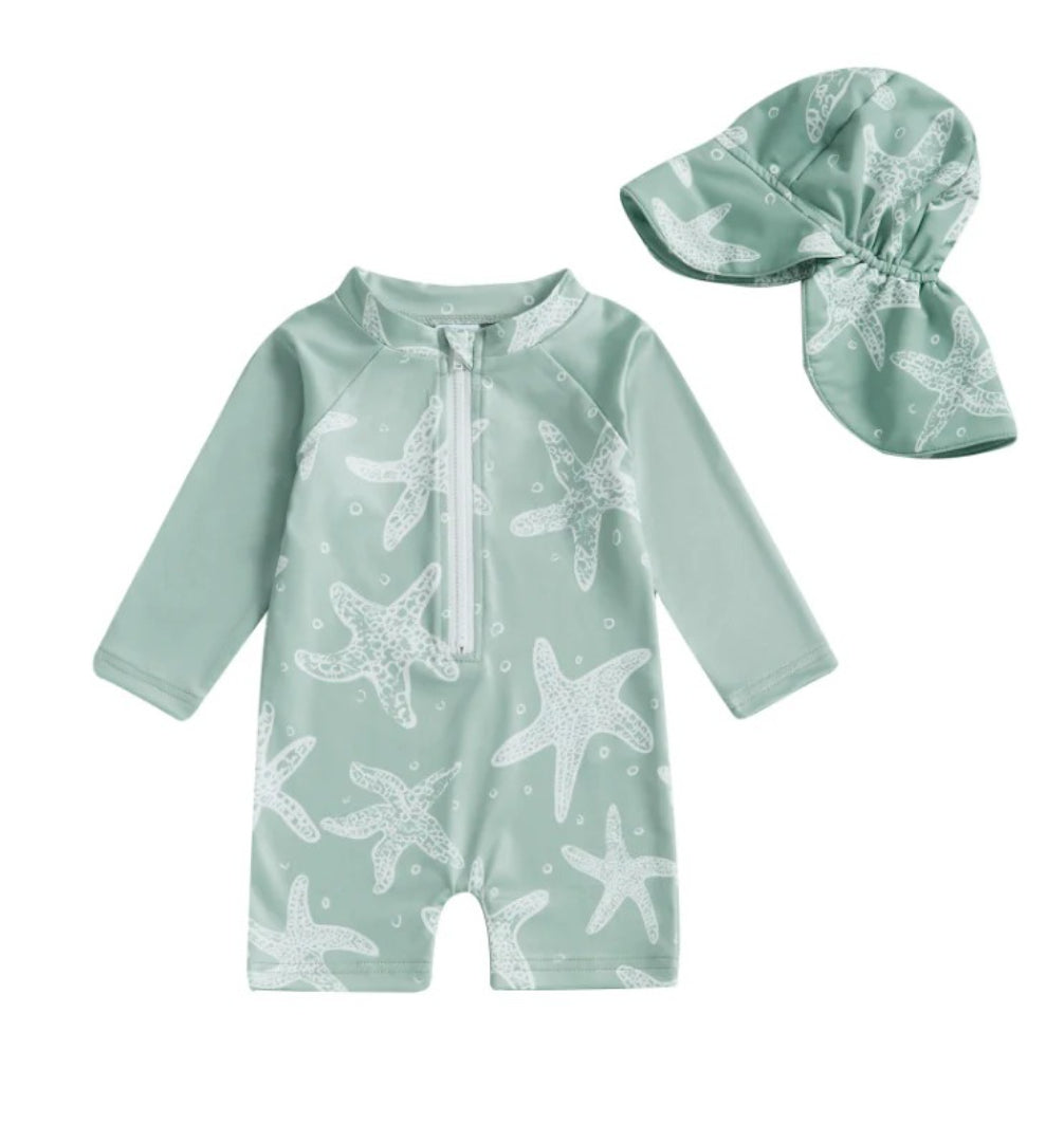 Infant UV Protection Bathing Set: UPF 50+ Swimsuit and Coordinating Hat