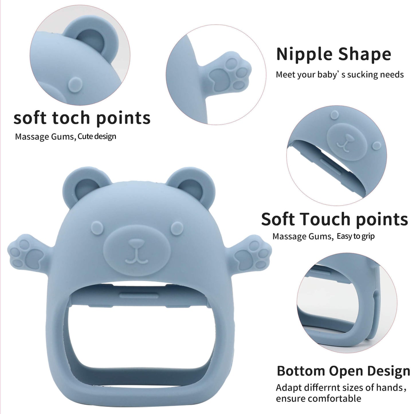 Food Grade Silicone Teething Mitten-2 Packs