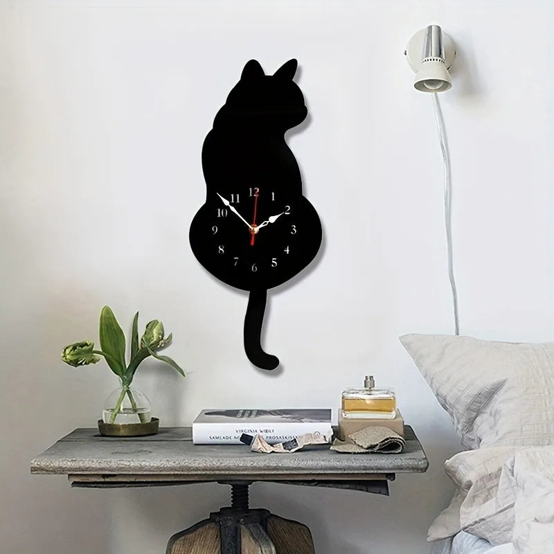 Black Cat Pendulum Wall Clock Moving - black 42X18cm product view