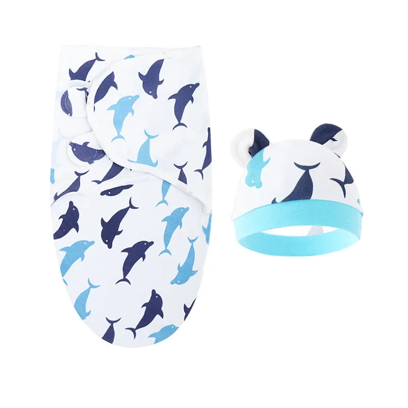 Organic Cotton Newborn Swaddle Set with Cap