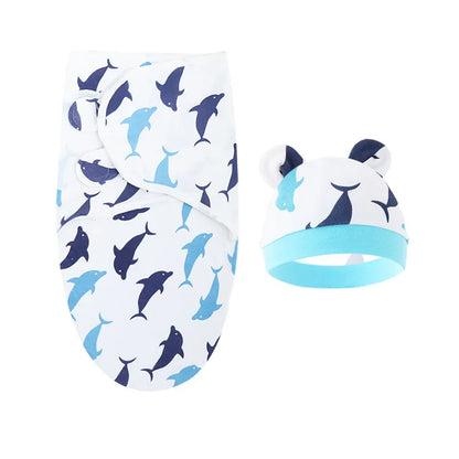 Organic Cotton Newborn Swaddle Set with Cap