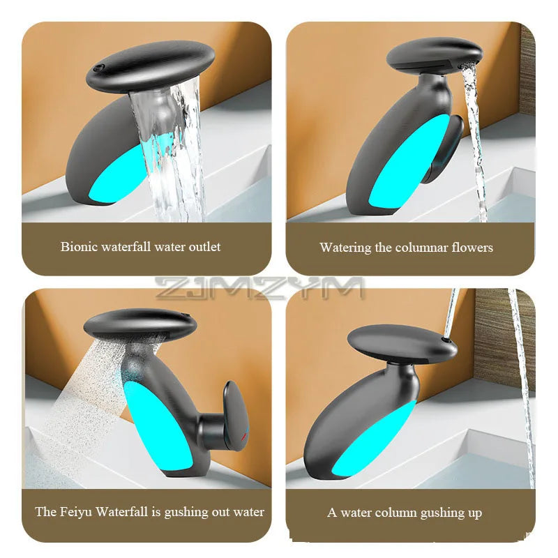 4Modes Outlet LED Basin Faucet 360° Rotatable Pulled Out Tap Temperature Sensitive Sink Faucets Drip-proof Hot Cold Switch Mixer