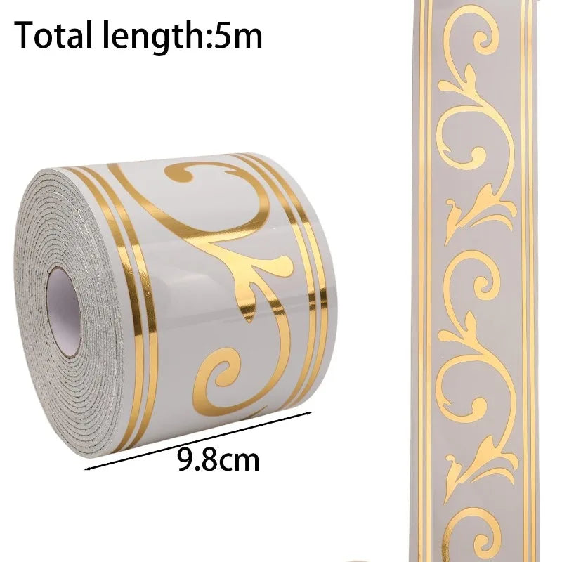 Self Adhesive Skirting Board PVC Soft Wall Trim Strip Waist Line Sticker Waterproof Gold Border Floor Edge Protector Home Decor