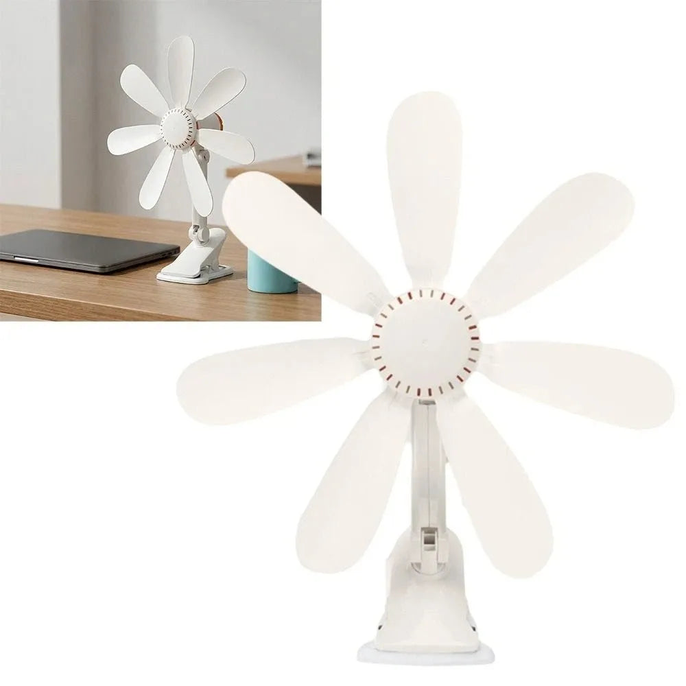Strong Wind Portable Clip Fan Hollow-out Design Clip Fan Small Personal Fan Powerful Airflow Seven Leaves Personal Cooling Fan
