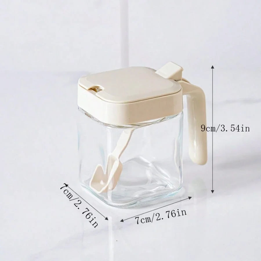 1pc Glass Seasoning Jar with Spoon Sugar Bowl Salt Shaker Pepper Spices Container Kitchen Tools Supplies Storage Spice Boxes