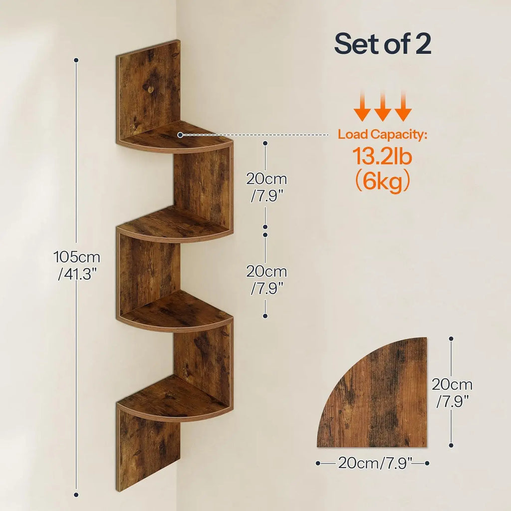 Space Saving Storage for Bedroom, Living Room, Bathroom, Home Office 5-Tier Corner Shelf, Wall Mounted Floating Shelves