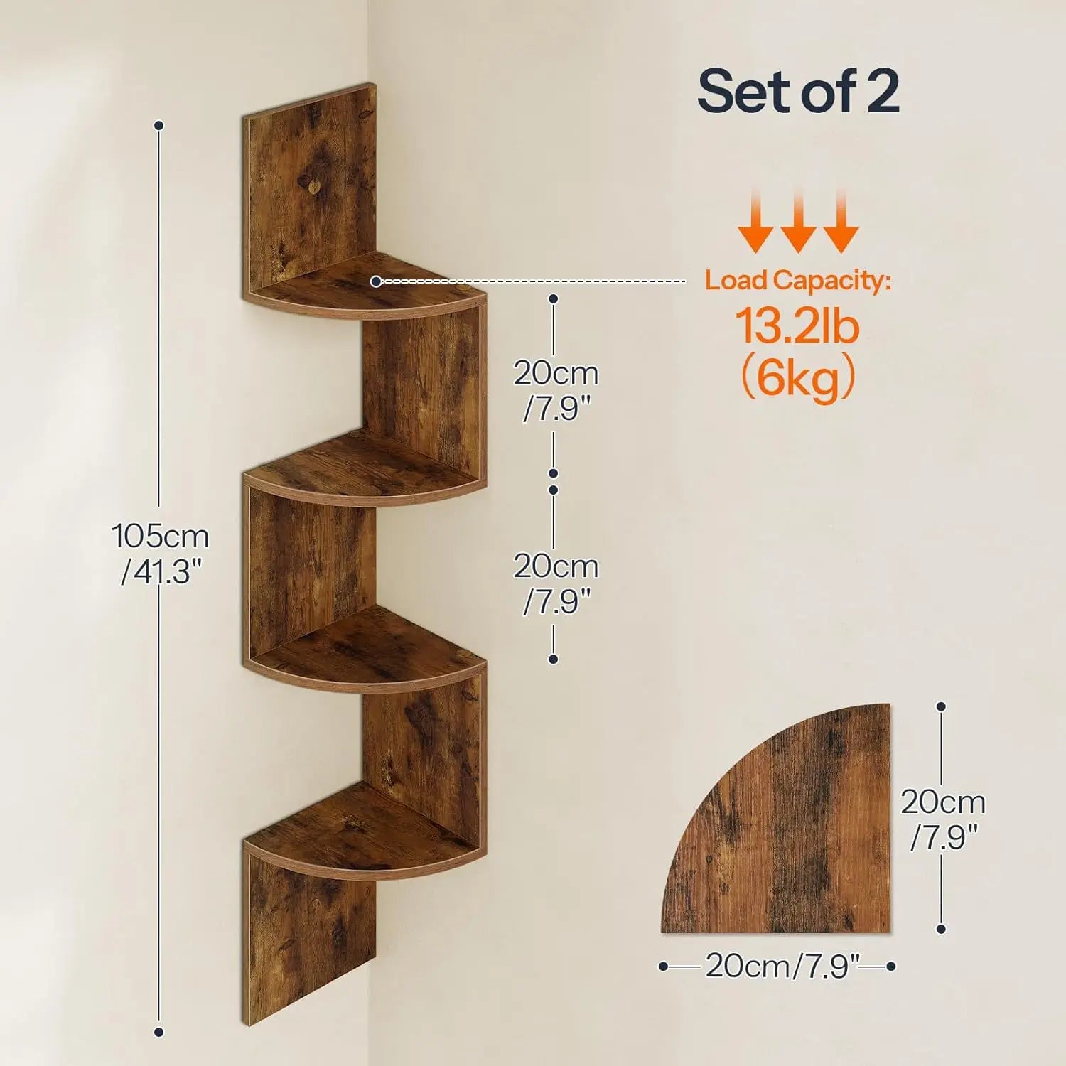 Space Saving Storage for Bedroom, Living Room, Bathroom, Home Office 5-Tier Corner Shelf, Wall Mounted Floating Shelves