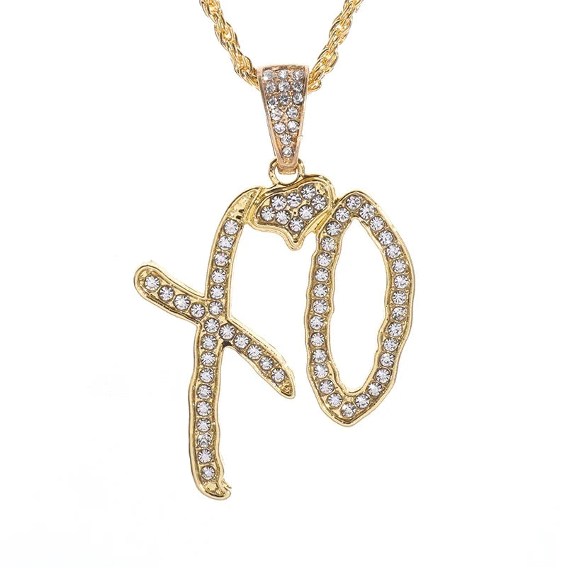 Exquisite Creative Bubble Letter Xo Inlaid White Zircon Pendant Necklace Men\\'s Fashion Casual Party Jewelry Holiday Gifts