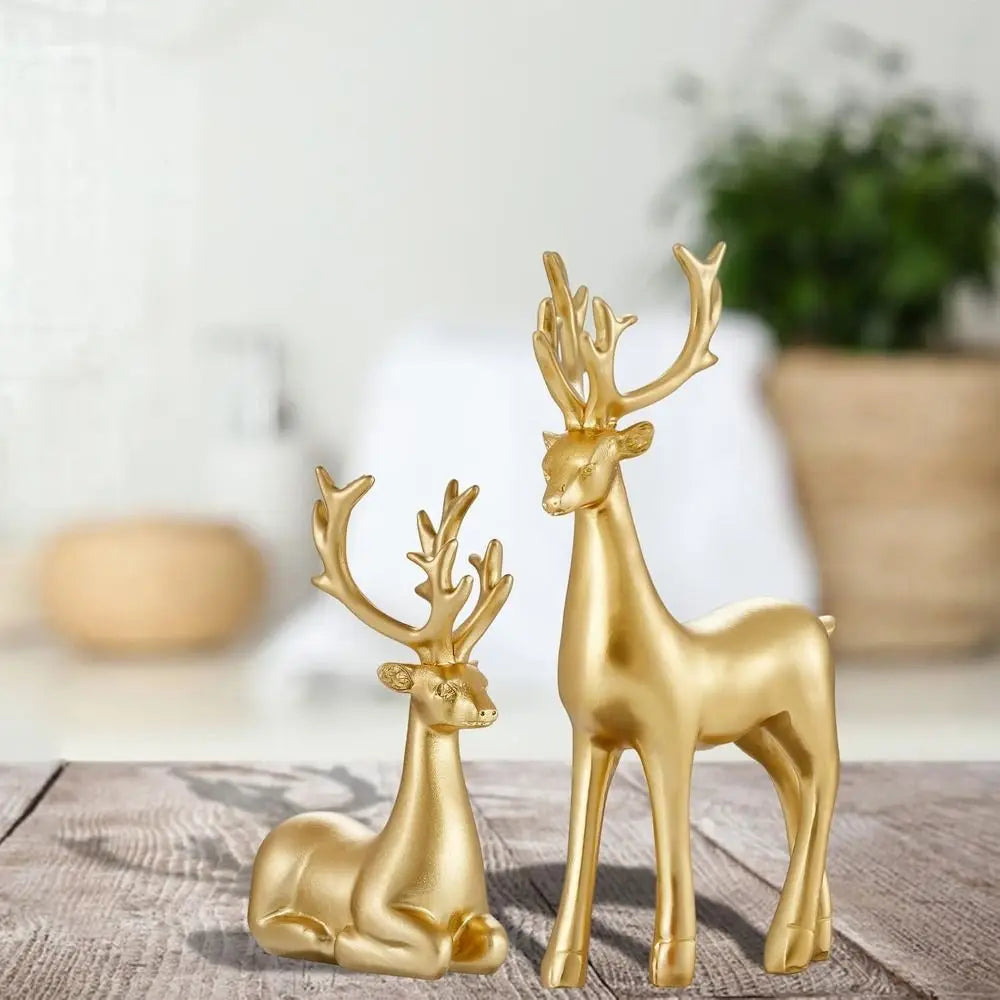 Creative Deer Desktop Ornament Sitting/Standing Position Modern Reindeer Sculpture Cute Durable Christmas Deer Statue