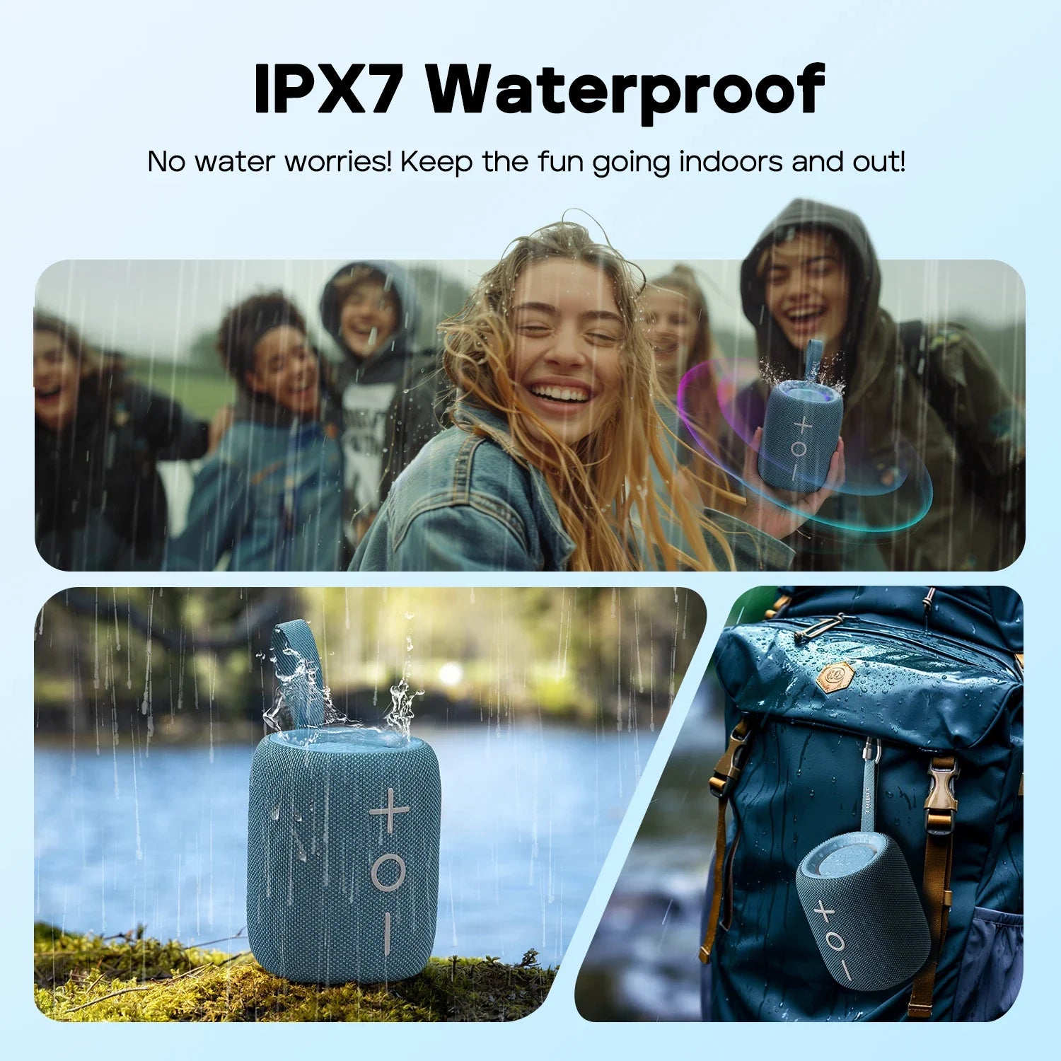 TRIBIT StormBox Mini+ Bluetooth Speaker, 12W 360° Sound With XBass, LEDs, 12 Hours playtimes, IPX7 Waterproof For Hiking Outdoor