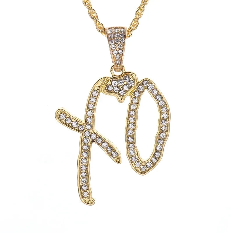 Exquisite Creative Bubble Letter Xo Inlaid White Zircon Pendant Necklace Men\\'s Fashion Casual Party Jewelry Holiday Gifts