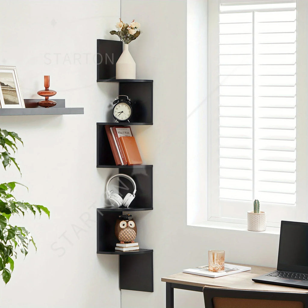 Space Saving Storage for Bedroom, Living Room, Bathroom, Home Office 5-Tier Corner Shelf, Wall Mounted Floating Shelves