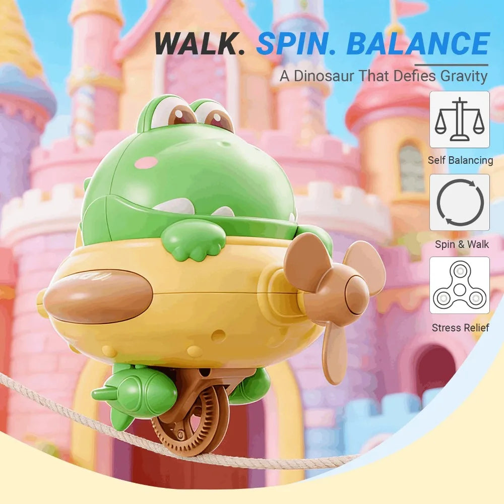 Cartoon Electric Balancing Dinosaur Toy Rechargeable Unicycle Balanced Spinning Top Toy Self-Balancing Tightrope Walking Toys