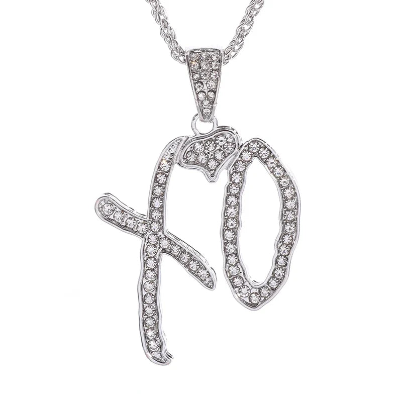 Exquisite Creative Bubble Letter Xo Inlaid White Zircon Pendant Necklace Men\\'s Fashion Casual Party Jewelry Holiday Gifts