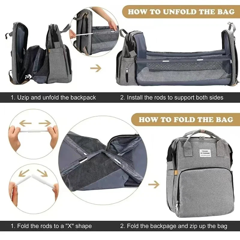 NestEase™ 3‑in‑1 Diaper Bag & Portable Rest Station